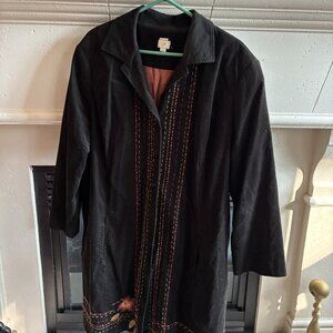 Vintage J Jill Embroidered Button down Duster Trench